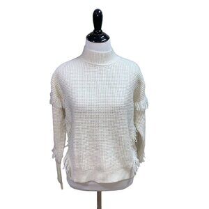 MICHAEL Michael Kors Women's M Medium Chunky Knit Sweater Fringed Textured Beige